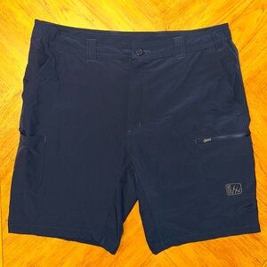 Fintech Shorts Mens XL Submariner Woven Fishing Cargo Pocket Belt Loops Navy